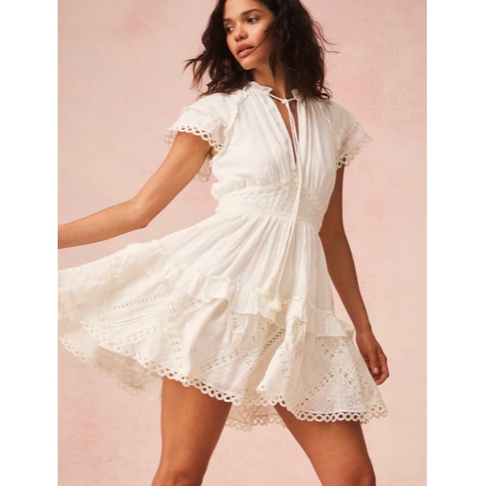 NWT HEMANT & NANDITA White Embroidered Cotton Ruby Mini Dress M